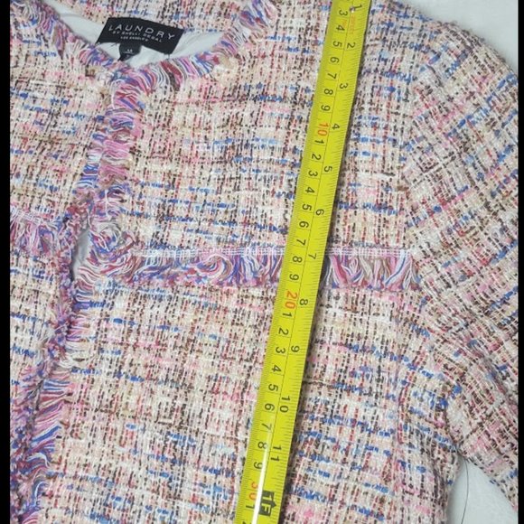Womens Jacket Laundry Shelli Segal Tunic Pink Multi Knit Fringe Hem Size Medium - Picture 13 of 15